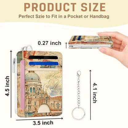 Retro City Travel Credit Card Holder Wallet, Slim RFID Blocking Card Case - color: City