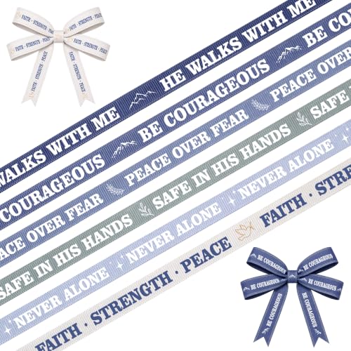 6 Rolls Bible Verse Ribbon, Grosgrain Religious Ribbon 3/8 Inch, Courage - color: Difficulties