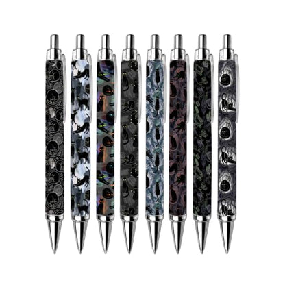 8PC Black Cat Pens Bulk Gift Set Cute Kitties Witchy Magical Cats Spooky Kitty Lovers Must Haves Halloween Gothic Themed Office School Journal Planner Desk Accessories Gifts for Women Adults - style: Black Cat