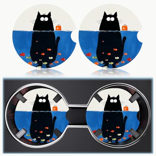 Ceramic Car Cup Holder Coasters Set of 2, 2.56 in Kitten Diving - color: Kitten Diving
