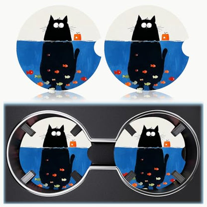Ceramic Car Cup Holder Coasters Set of 2, 2.56 in Kitten Diving - color: Kitten Diving
