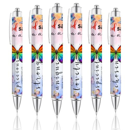 6Pcs Bible Verse Pens - Christian Gifts for Women, Butterfly Inspirational for Sister, Friend, Religious Office Supplies, Black Ink Smooth Writing Retractable Pens for School and Stress Relief - style: Bible Verse