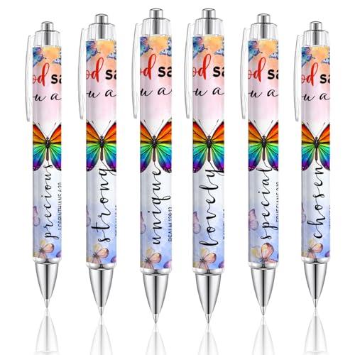 6Pcs Bible Verse Pens - Christian Gifts for Women, Butterfly Inspirational for Sister, Friend, Religious Office Supplies, Black Ink Smooth Writing Retractable Pens for School and Stress Relief - style: Bible Verse