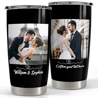 SANDJEST Personalized Photo Tumbler for Couple with Message Tumblers 20 30 oz Stainless Steel Insulated Travel Mug Anniversary Christmas Birthday Gift for Boyfriend Girlfriend Husband Wife - color: Photo 1