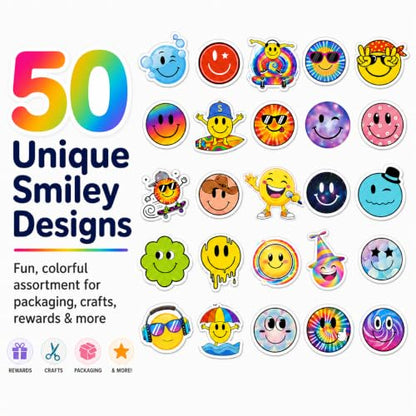 Cool Smiley Face Stickers, 50 Pcs, 2.12 Inch Waterproof for Water Bottles - color: Cool Smiley