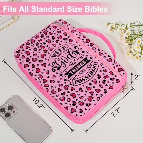 ICOSY Bible Cover, Church Bag for Women and Girls - color: Pink Leopard