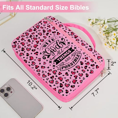 ICOSY Bible Cover, Church Bag for Women and Girls - color: Pink Leopard
