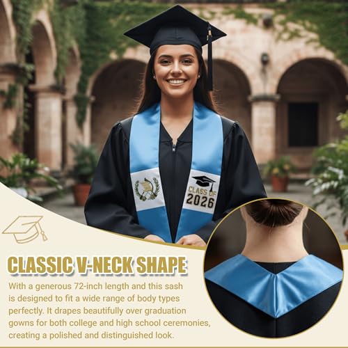 National Flag Graduation Stole Sash - 72" Long Unisex Honors Stole for Students - color: Guatemala