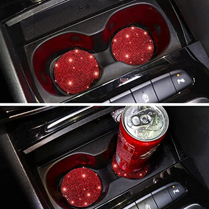 ToBeQueen Bling Car Cup Holder Coaster, 4 Pack Universal Vehicle Cup Holders Coasters Automotive Interior Accessories for Women,Red - color: B-red