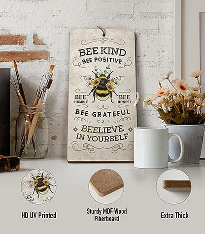 YZEXEZY Bee Kind Wood Sign12"x6" Hive Rules Plaque Inspirational Bee Quotes Wall Art for Home Room Bee Lover Gifts - style: Bee Hive Rules