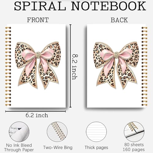 Coquette Leopard Bow Notebook, Cheetah Print Journal, Preppy Girly Aesthetic Journal for Women, Coquette Office Supplies, Trendy Leopard Hardcover Spiral Notebooks 5.5x8.3 Inch - color: Section 16