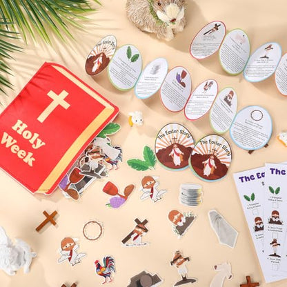 Easter Scavenger Hunt Game with 60 Felts Figures 15 Easter Story Cards 15 Scavenger Hunt Cards Religious Christian Bible Game for Sunday School Classroom Activities Basket Stuffers