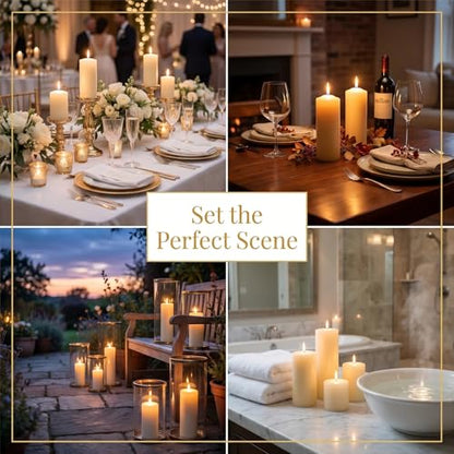 Unscented Pillar Candles - Set of 4 Ivory Candles - 3x6 Slow Burning Candles for Weddings & Table Centerpieces - Large Pillar Candles, PARNOO - color: Ivory