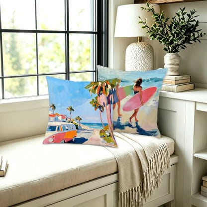Coastal Beach Surf Throw Pillow Covers 18x18 Set of 2 - color: Colour -Aa