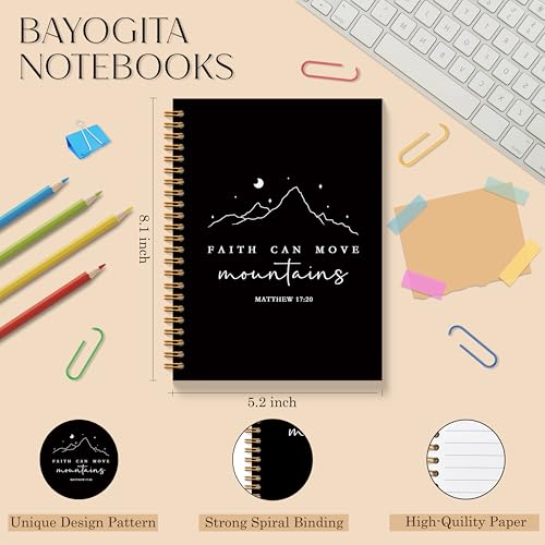Black Christian Spiral Notebooks, Faith Can Move Mountains Bible Journaling Notebook, Religious Prayer Journal for Woman, Church Notes Notebook, Faith Based Gifts, 5.5x8.3 Inches - color: Mountains Bible