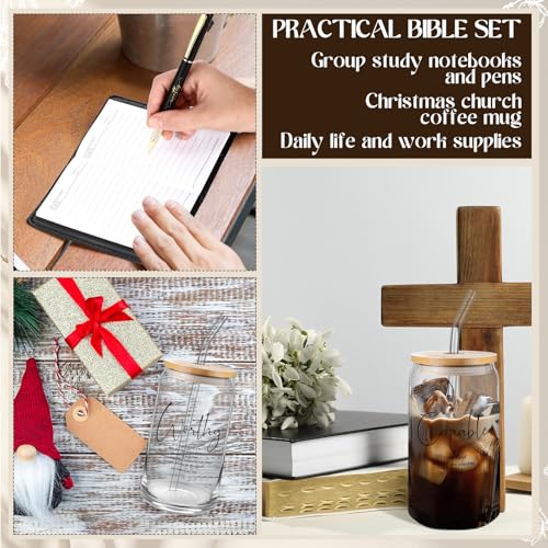 AmazingSpark 18 Pcs Christian Gifts Bulk Glass Cups Prayer Journals Pens - color: Black, size: Bible Words