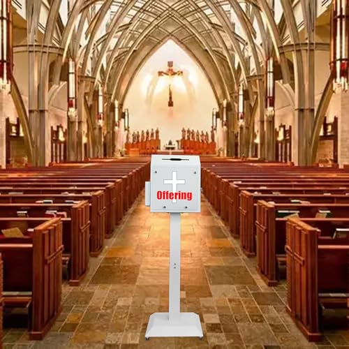 Floor Standing Suggestion & Offering Box with Locking Door - color: White