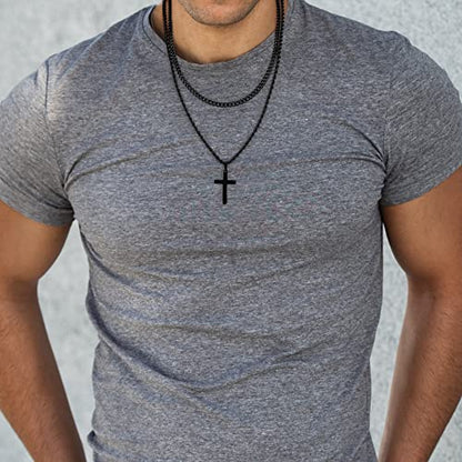 Cross Necklace for Men, Gold Black Silver Mens Cross Necklaces Stainless Steel Cross Pendant Necklace Simple Jewelry Gifts Cross Chain Necklaces for Men - color: Black, style: 16in/18in