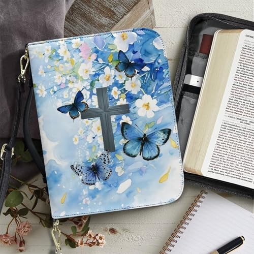 Bible Cover for Women Men Waterproof Crossbody Bag with Handle Tote Bag for Pens, Highlighters M-2XL - color: Blue, size: L(9.2”L x 6”W x 1.6”)