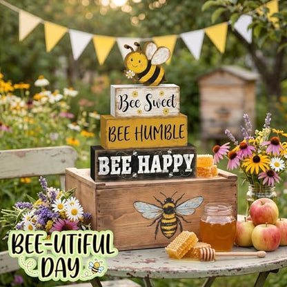 Britimes Tiered Tray Decor Set, 4 Pack, Wooden Table Sign, Bumble Bee - style: Bee