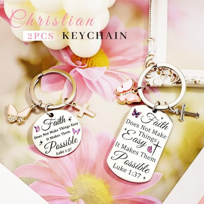 2 Pcs Christian Gifts for Women Inspirational Bible Verse Keychain Butterfly Cross Christian Keychains Spiritual Faith Biblical Religious Gifts for Women Moms Sisters Friends