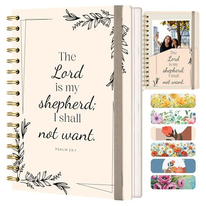 Hardcover Blank Christian Notebook – 140 Pages – Psalm 23:1 - color: Shepherd_Cream