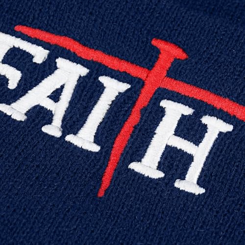 Christian Jesus Cross Beanie - Faith Winter Beanie Hats for Men Women - Religious Gifts for Christmas & New Years - color: Faith-red Cross/Navy Blue