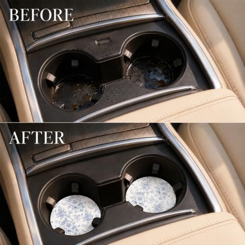 Car Coasters for Cup Holders, Blue Floral Car Coasters Set of 2, B06 - color: Blue Floral