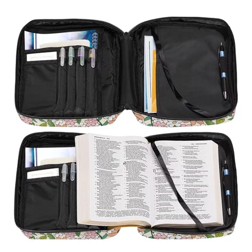 Coldinair Flower Bible Cover for Women Daisy Floral Book Case Tote Bags Hippie Floral Polyester Church Bible Protective with Handle and Zippered Pocket Carrying Book Case - color: Beautiful Flower