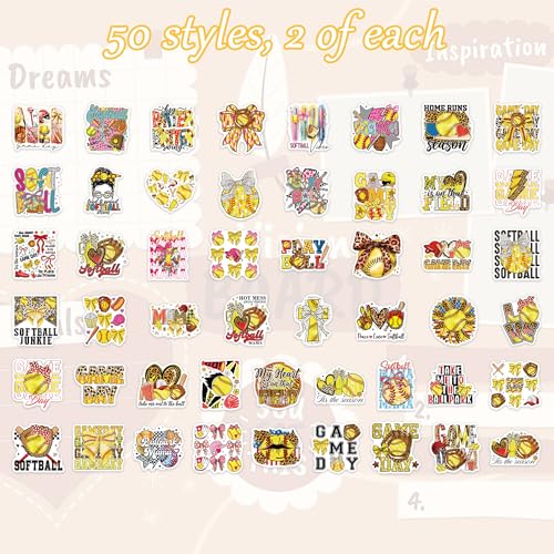 100 Pcs Softball Stickers, Game Day Softball Mom Sports Stickers - color: Softball Game Day