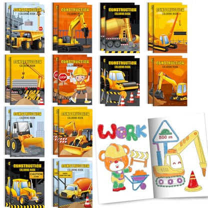BenLouis 24 Pcs Construction Mini Coloring Books for Kids Party Favors - style: Construction