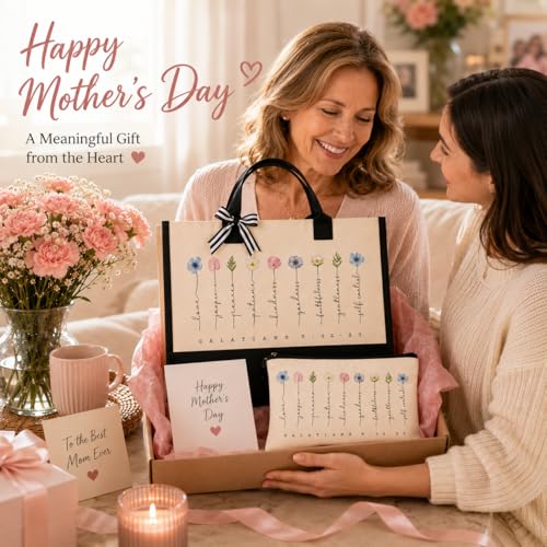 Tecanne Christian Gifts for Women, Canvas Tote Bag with Makeup Bag - color: Galatians 5:22–23