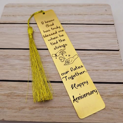 Unique Gift For Anniversary - I know God has truly blessed me when he tied the strings our fates together Bookmarks (Yellow Gold) - color: Yellow Gold