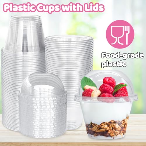 Alaeseje 100 Pack 6 oz Plastic Dessert Cups with Dome Lids,No Hole