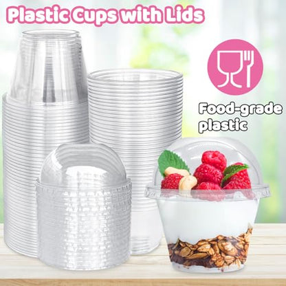 Alaeseje 100 Pack 6 oz Plastic Dessert Cups with Dome Lids,No Hole