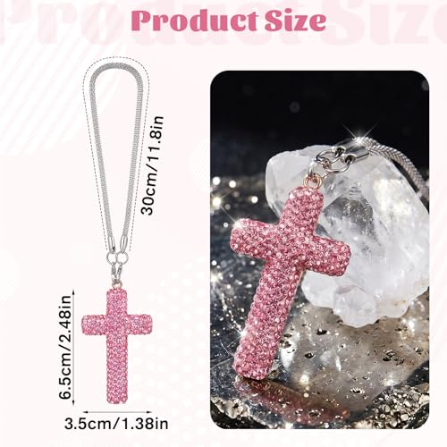 Sibba Bling Cross Car Hanging Ornament,Pink,Diamond Rear View Mirror Charm