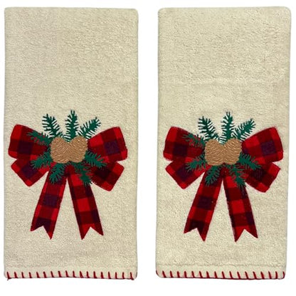 Christmas White Guest Hand Bathroom Towels, Winter Farmhouse Bow, 16x26" - color: Holiday Bow