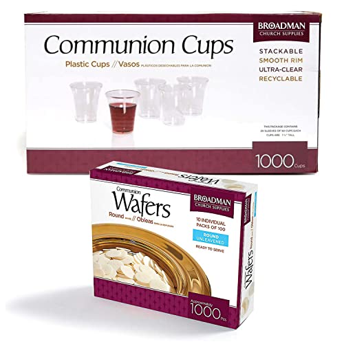 Broadman Plastic Communion Cup 1,000 Count and Wafer, Cross Design, 1,000 Count Value Bundle