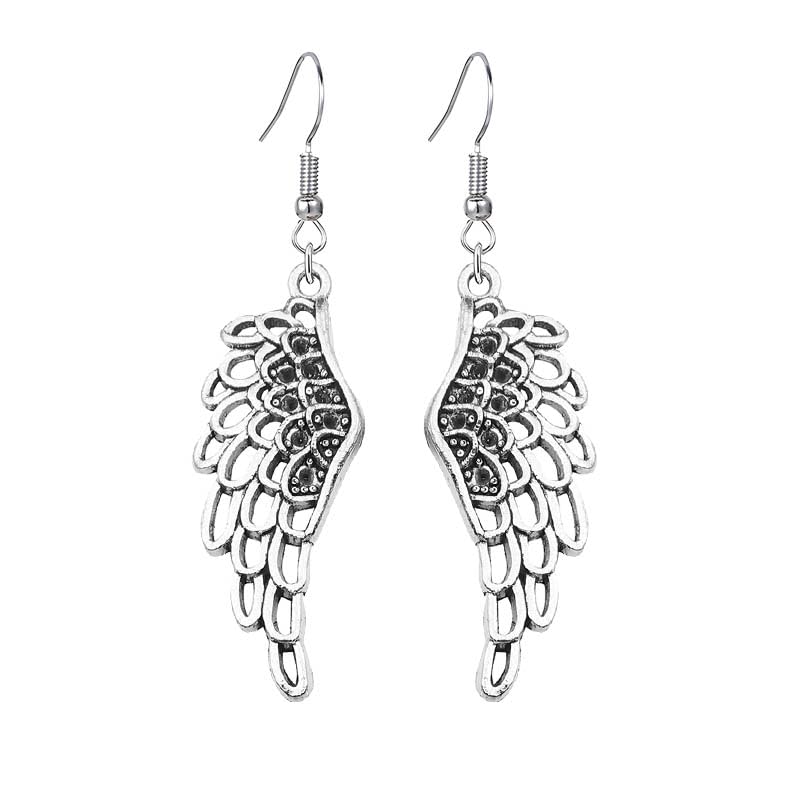 coadipress Angel Wing Earrings for Women Unique Silver Plated Fairy Feather Guardian Dangle Drop Hook Earrings Jewelry - color: Silver Hollow Wing