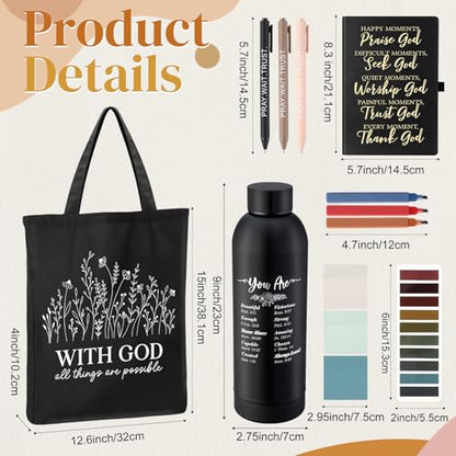 Sayglossy 11 Pcs Christian Gifts Set, Tumbler Notebook Bag Pens, Black - color: Black