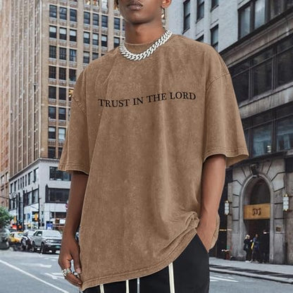 Wrenpies Mens Oversized Christian Shirts God Faith Jesus Religious Tshirts Trust in The Lord Bible Verse Tees Acid Wash Tops - color: Coffee, size: Medium