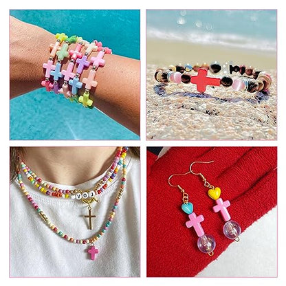 FASHEWELRY 100Pcs Candy Color Acrylic Crosses Spacer Mixed Color Crucifix Loose Cute Beads Bulk for Bracelet Necklace Jewelry Making - color: Cross Beads, 17x12.5x5mm