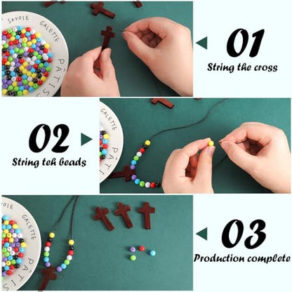 Kathfly 261 Pcs Wood Cross Necklace, Sunday School Crafts for Kids, Camel - color: Camel
