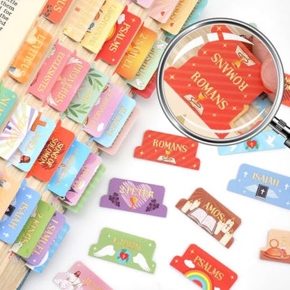 Bible Tabs for Women, 66 Large Print Laminated Bibles Chapters Index Tabs and 39 Blank Dividers Sticky Labels, Icon of Bible Study Supplies, Journaling Accessories, Christian Gifts for Men - style: Bible Icon