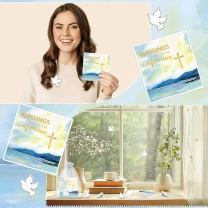 Landical 60 Pcs/30 Sets Confirmation Dove Pins with Blessing Cards