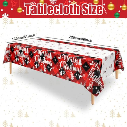 3 Pcs Christmas Buffalo Plaid Snowflake Tablecloth - color: Buffalo Plaid Snowflake