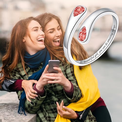 Jinlou Thumb Rings for Women - 925 Sterling Silver Birthstone Open Teardrop Encouragement Adjustable Ring Women Gifts for Teens Mom Birthday Mother's Day St Patricks Day - color: January, style: Beautiful you can do amazing things