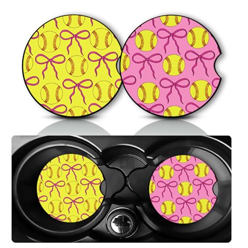 2Pack Softball Car Cup Holder Coaster Neoprene Car Coasters - color: Softball