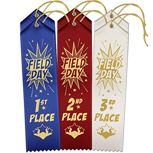 RibbonsNow School Field Day Ribbons 1st - 2nd - 3rd Place – 150 Total Ribbons - 50 Each Place with Card & String - size: 150 Total Ribbons