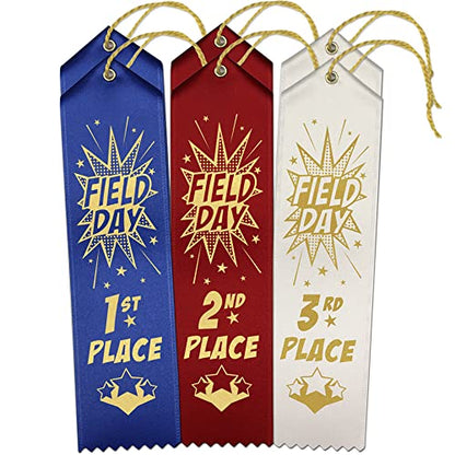 RibbonsNow School Field Day Ribbons 1st - 2nd - 3rd Place – 150 Total Ribbons - 50 Each Place with Card & String - size: 150 Total Ribbons